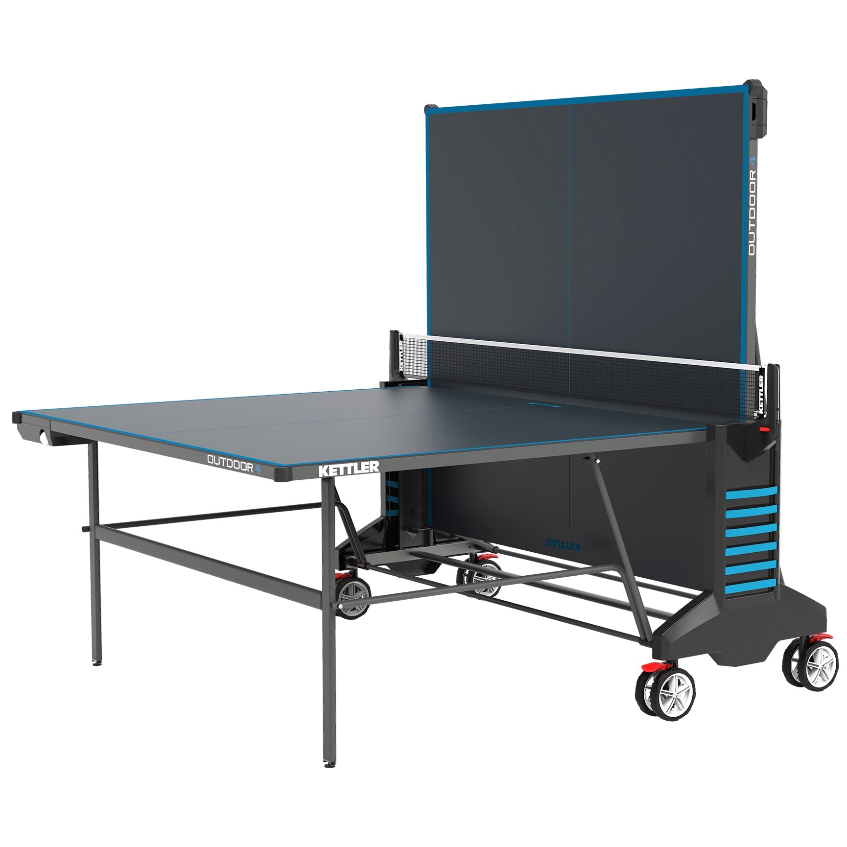 Weatherproof ping pong table in playback position