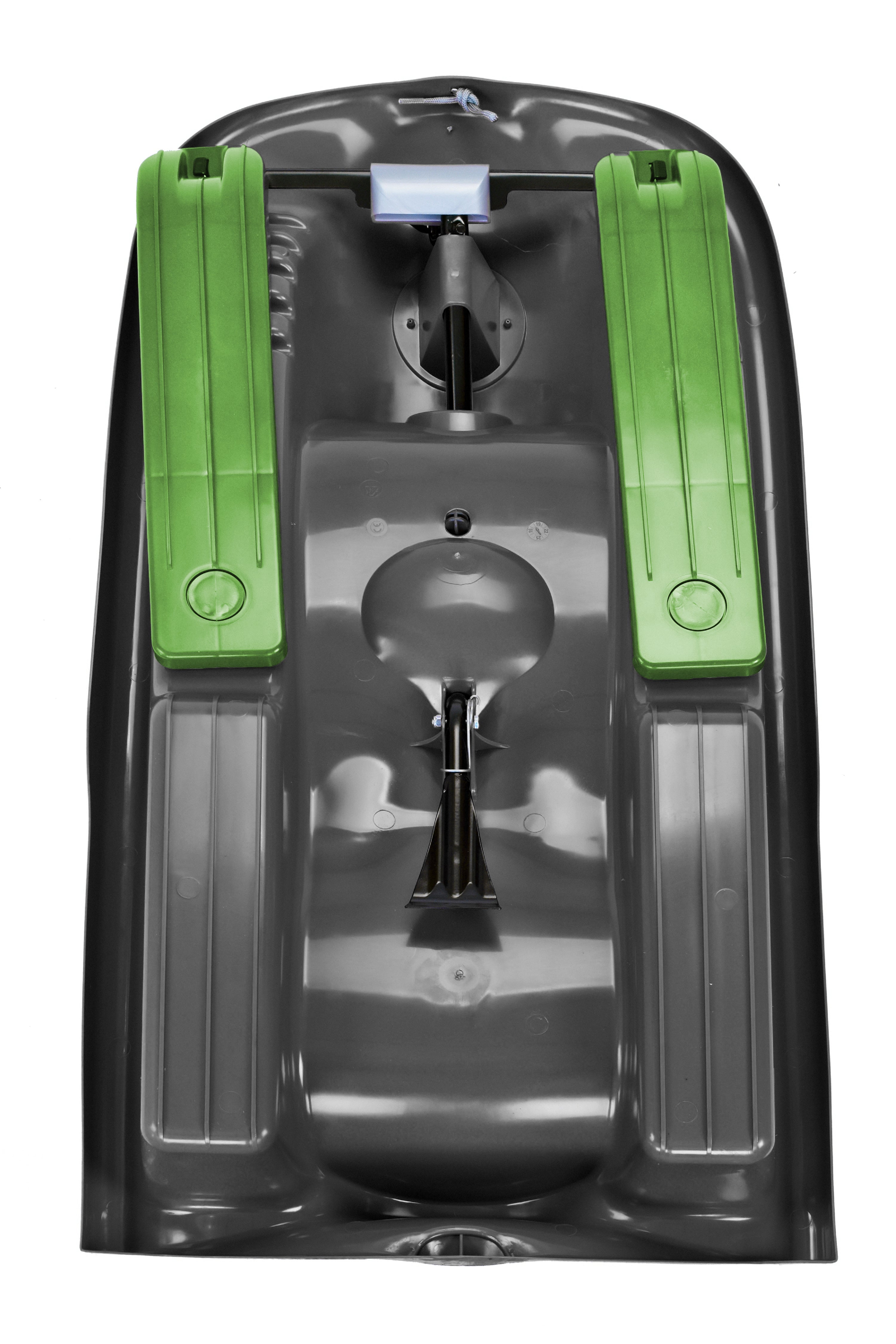 Underside of resin sled with integrated steering