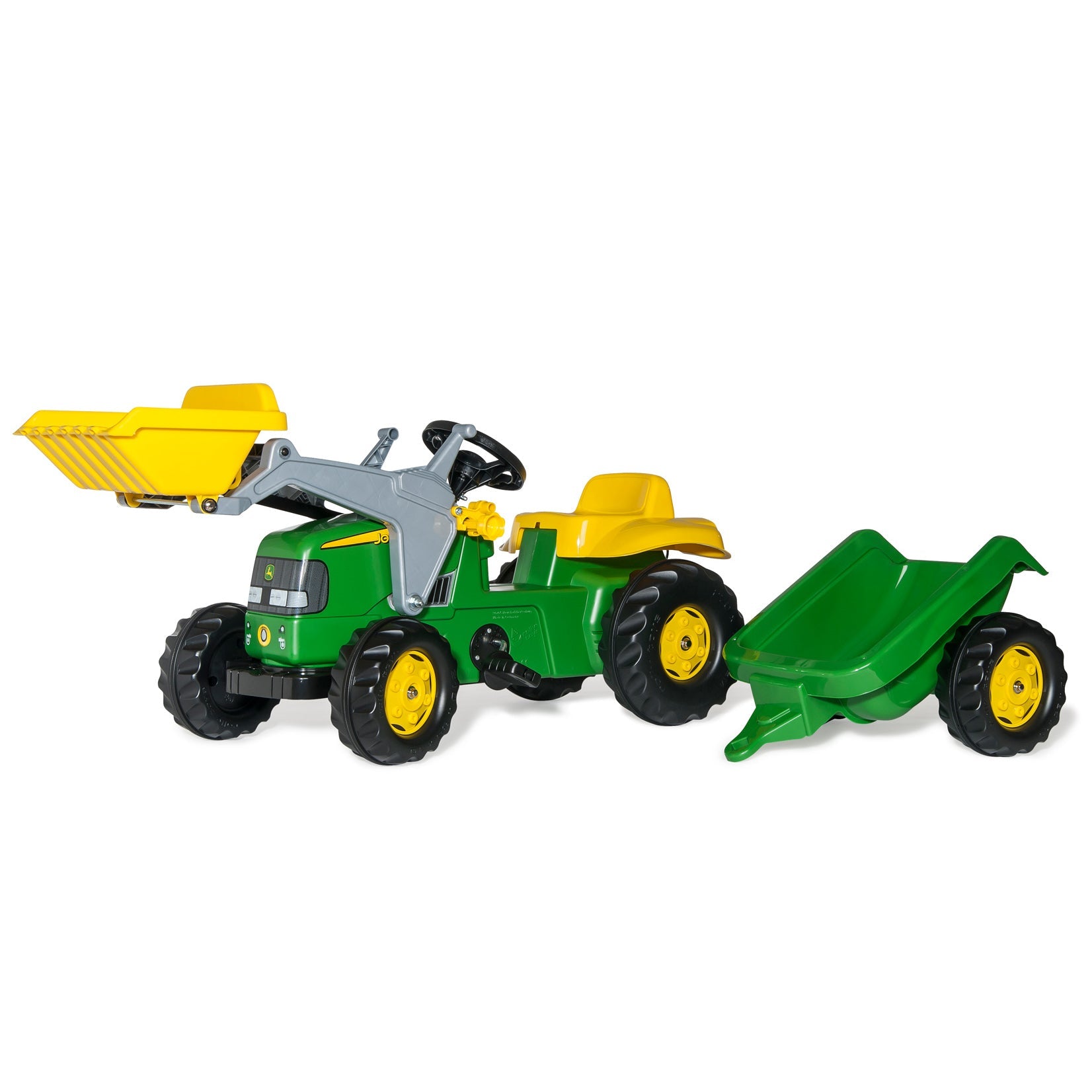 John Deere Made in Germany Pedal Tractor with trailer and front loader