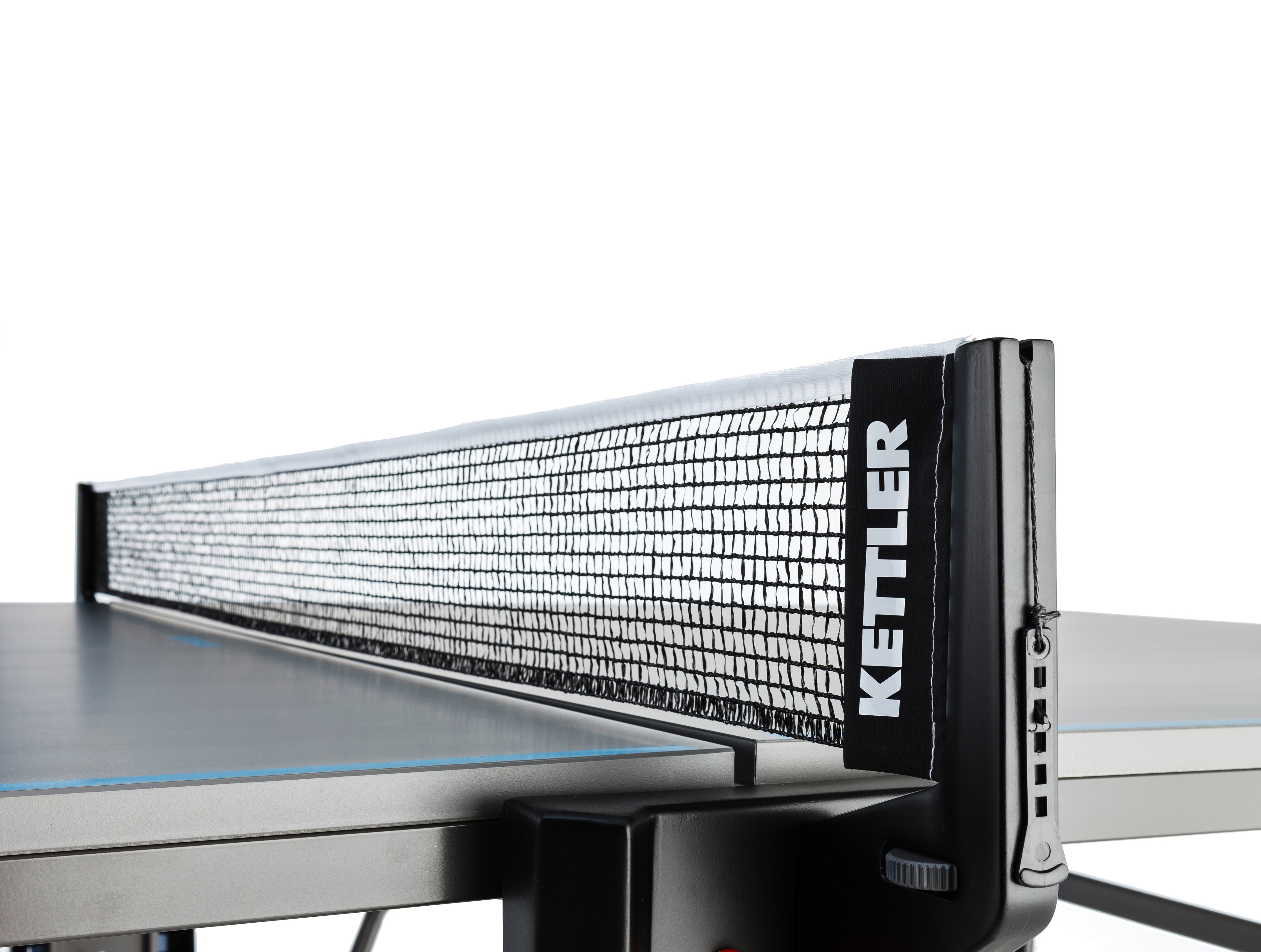 Ping pong replacement net attached to table in play position
