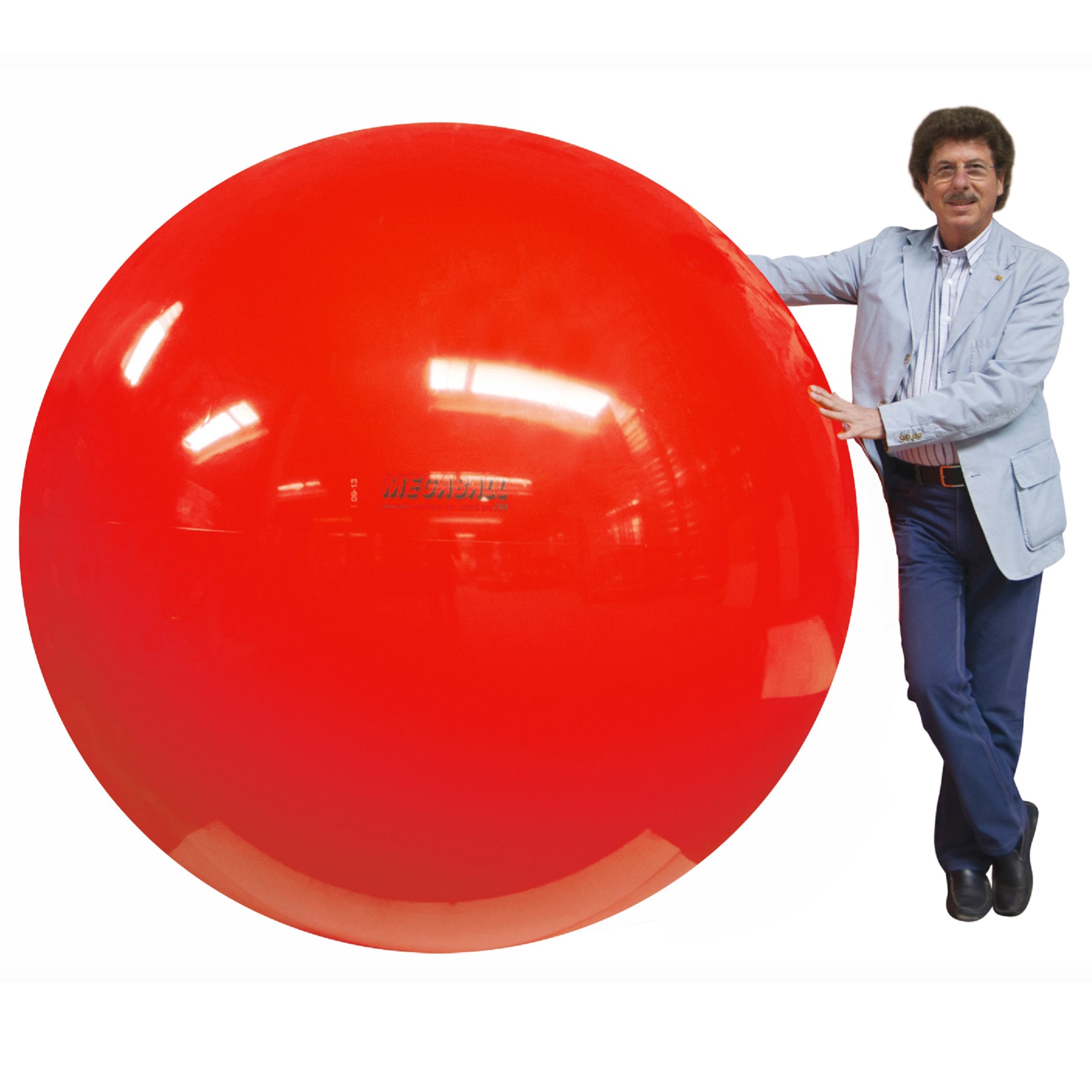 Gymnic company owner standing next to a red megaball