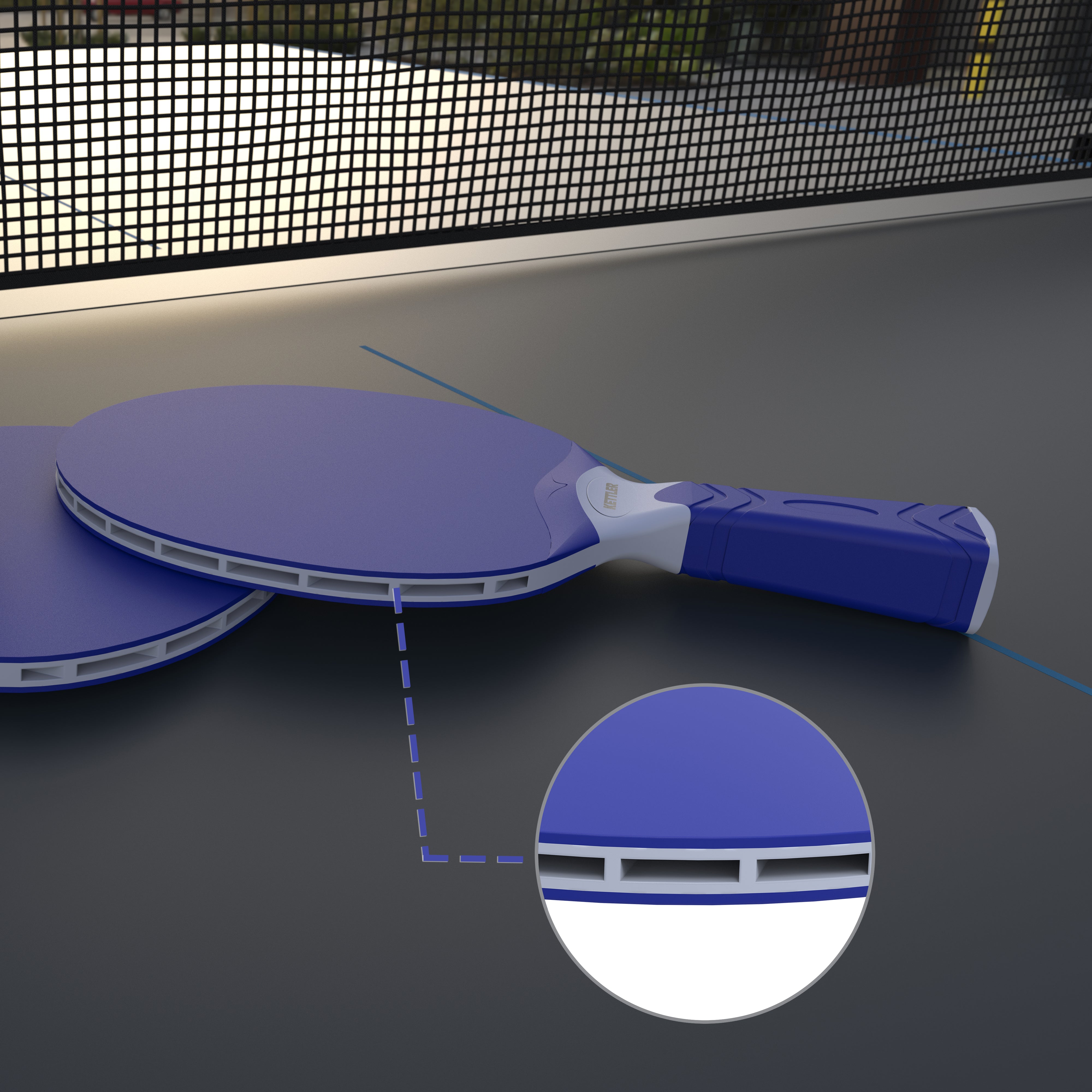 kettler halo outdoor paddles HALO Pickleball Set Retail Showroom weight design and smooth synthetic rubber blade gives players more control and speed for power shots Air Channel High Performance Core Infused with lattice matrix rubber surface Pool Warehouse Americas Favorite Pool Store Kettler HALO 5.0 Indoor/Outdoor Table