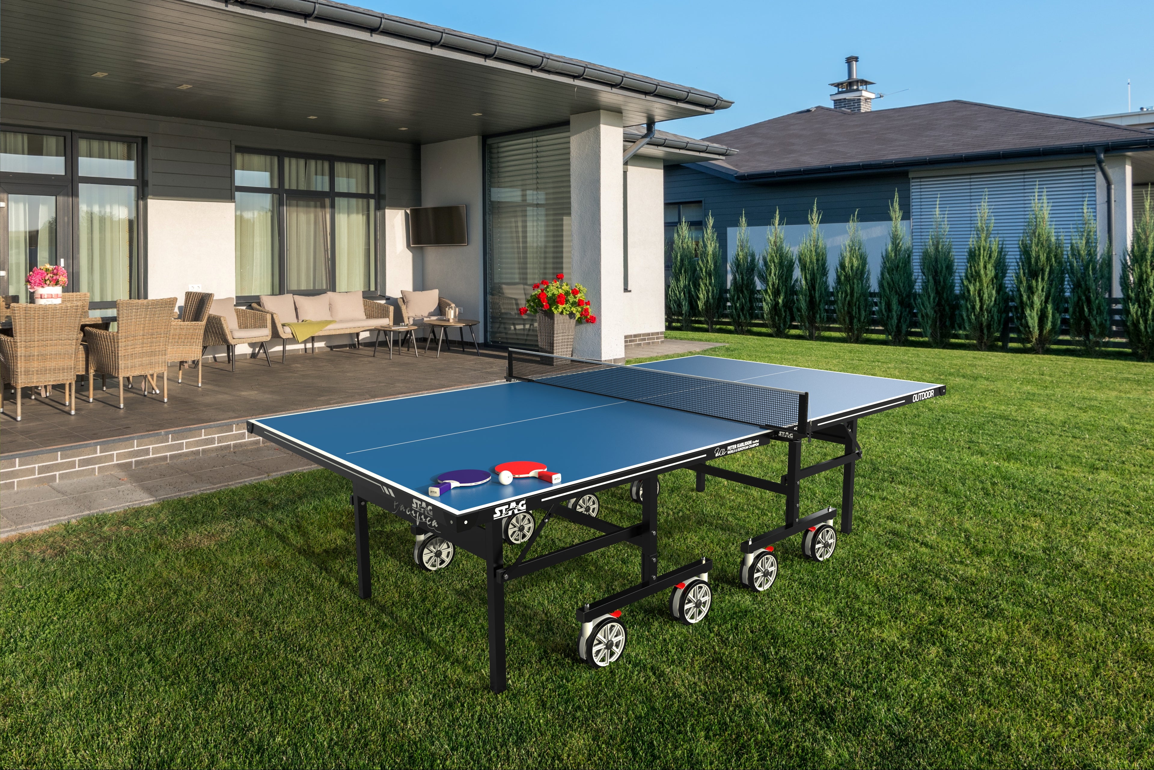 Pacifica Blue Outdoor Table Tennis Table - 2-Player Bundle