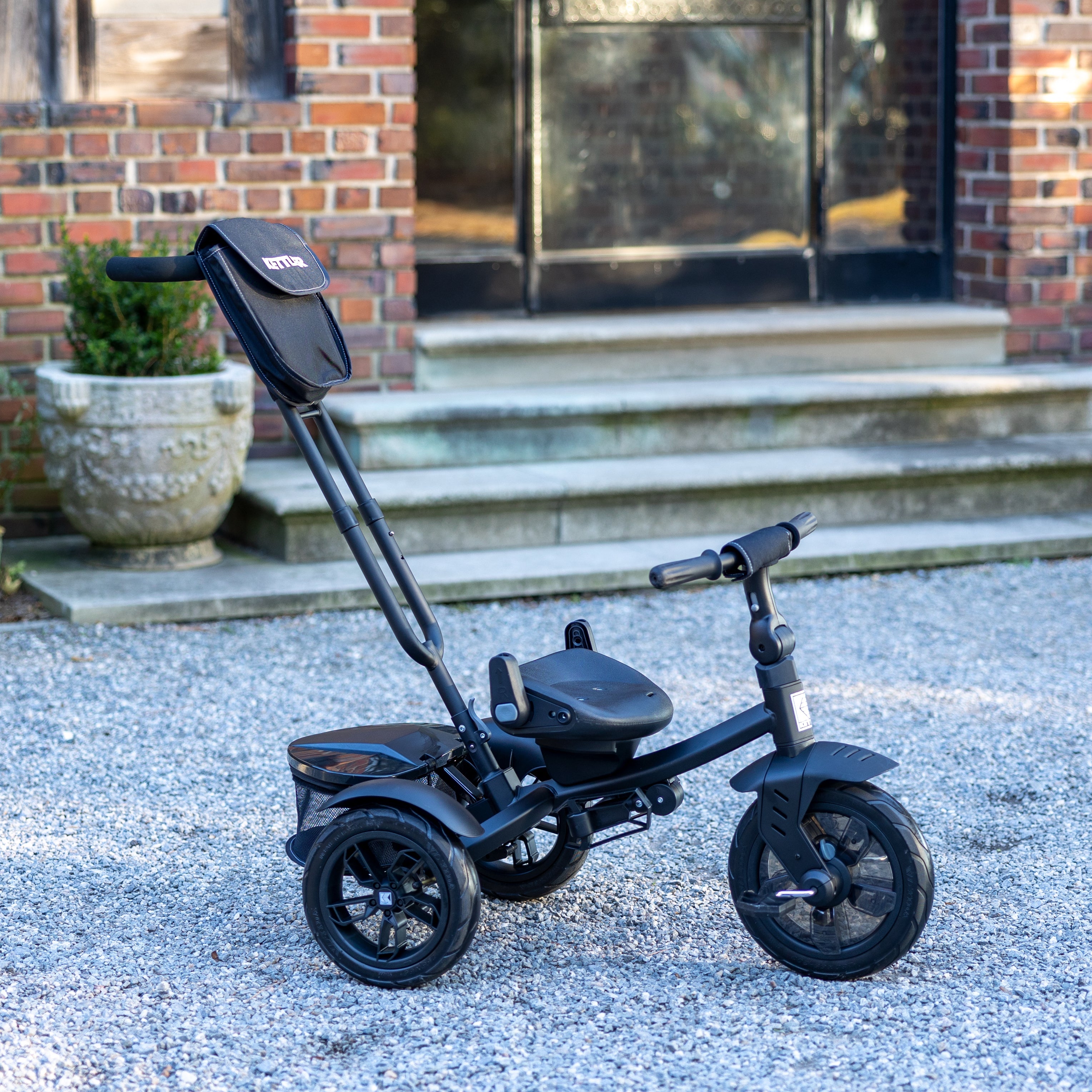 The KETTLER Air Navigator 6 in 1 Trike's function grows with your kids from 10 to 72 months. It features a rotating and reclining seat with a removable footrest and a 5-point safety harness to keep your little one safe.  You can put diapers or toys in the push bar bag and also large rear basket. The adjustable telescopic parent handle, foot brake and freewheeling function allow you to easily steer and control in the parent mode.