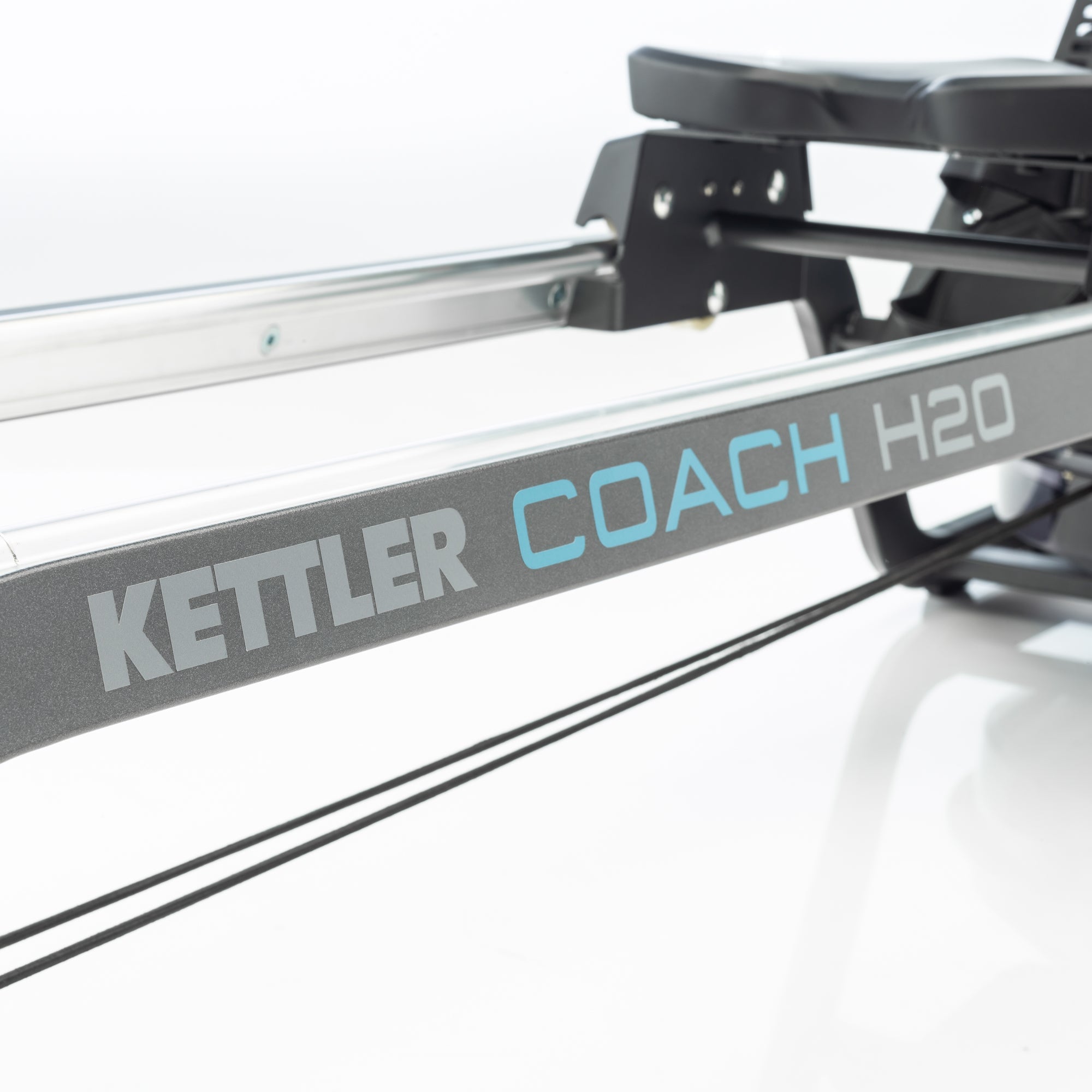 Closeup studio image of the frame on the Coach H20 rowing machine.