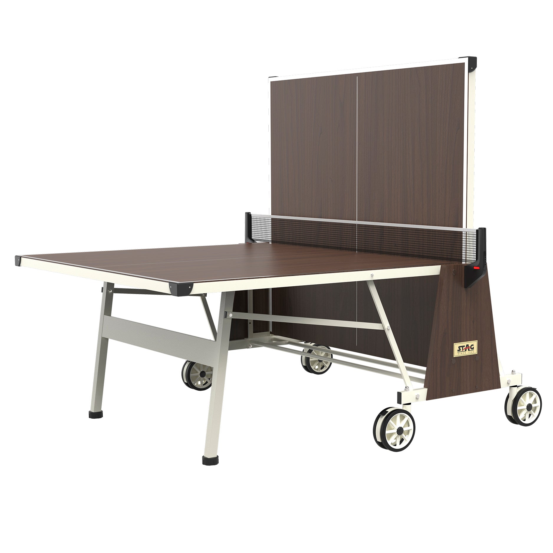 Real wood grain look table tennis table in playback position